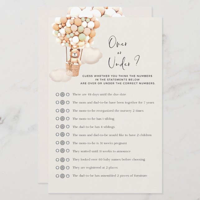 Jogo do Chá de fraldas do Urso - Superior ou Infer (Frente/Verso)