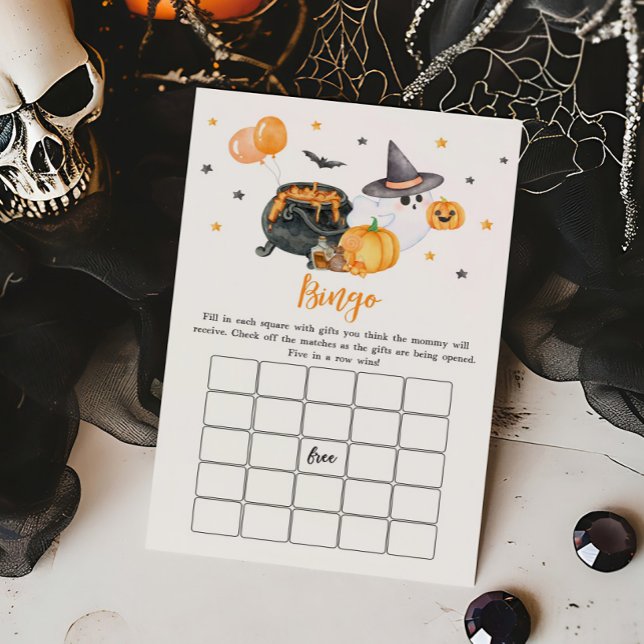 Jogo do Chá de fraldas Fantasma Laranja (Ghost Halloween Baby Shower Bingo Game)