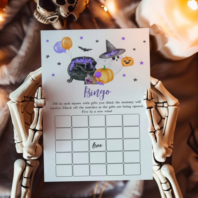 Jogo do Chá de fraldas Fantasma Roxo (Ghost Halloween Baby Shower Bingo Game)
