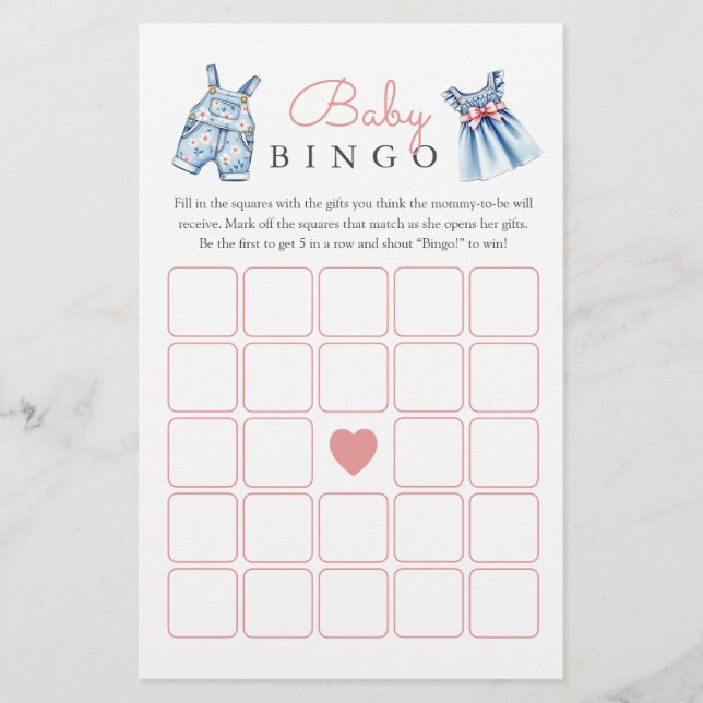 Jogo do Chá de fraldas Jean Baby Bingo (Frente)