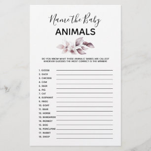 Jogo do chá de fraldas - Nomeie os Animais Bebês