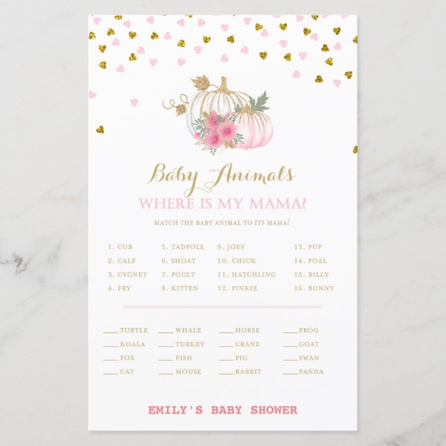 Jogo do Chá de fraldas Pumpkin rosa e Dourado (Frente)