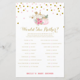 Jogo do Chá de fraldas Pumpkin rosa e Dourado