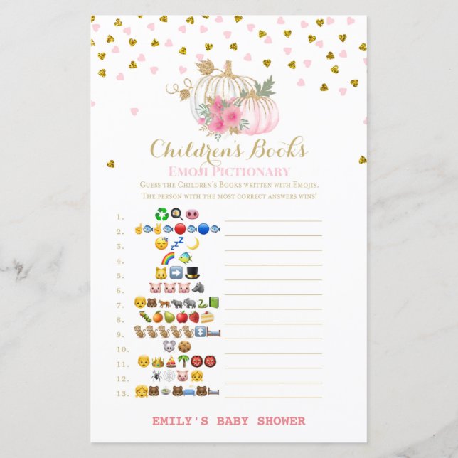 Jogo do Chá de fraldas Pumpkin rosa e Dourado (Frente)