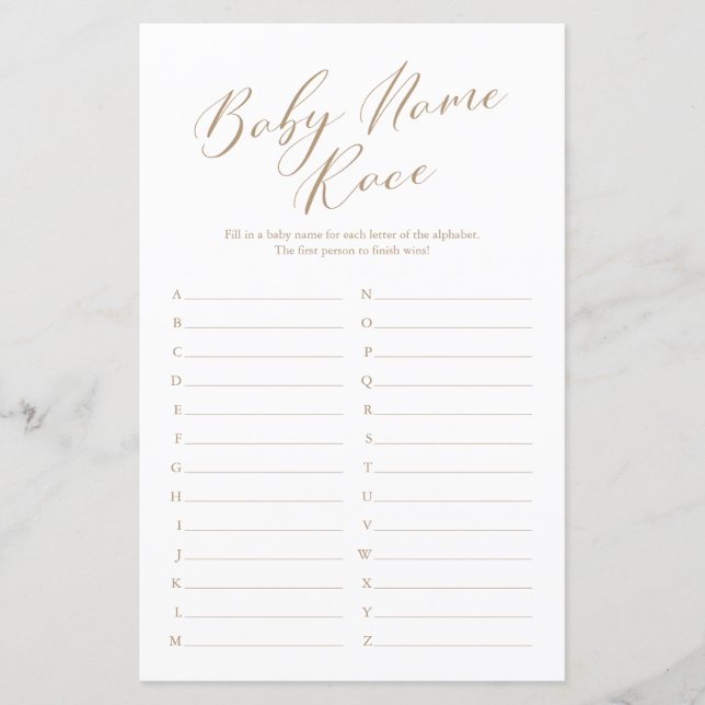 Jogo do Chá de fraldas Race de Nome da Caligrafia  (Frente)