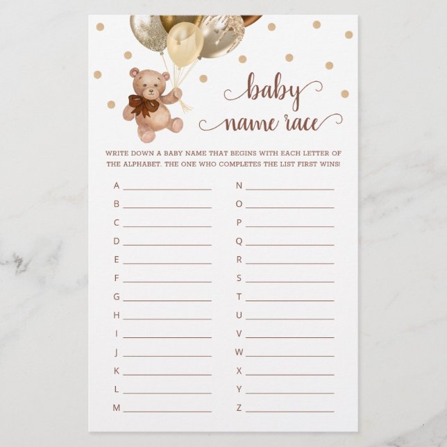 Jogo do Chá de fraldas Race do Bear Bear Bear (Frente)