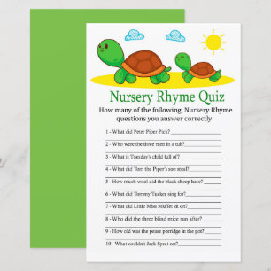 Jogo do chá de fraldas Turtle Nursery Rhyme Quiz