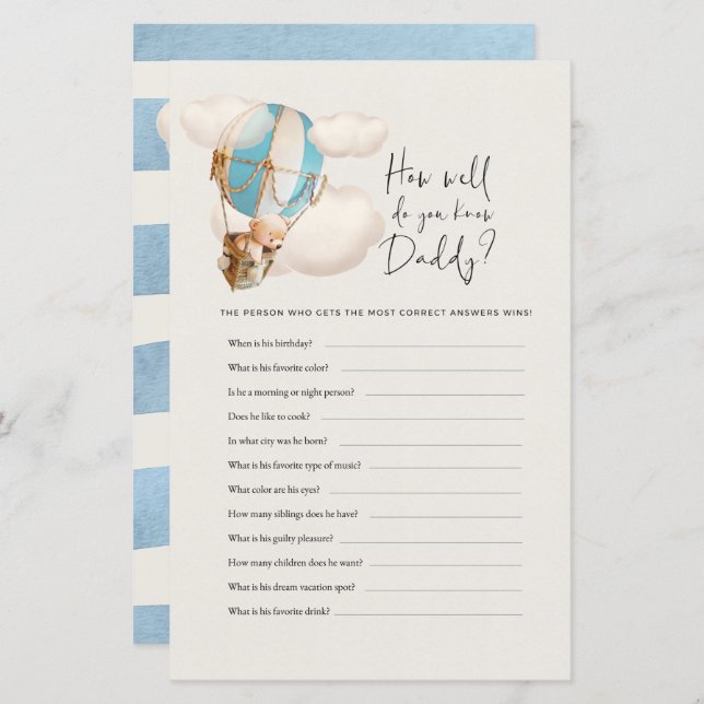 Jogo do Chá de fraldas Urso - Como você conhece be (Frente/Verso)