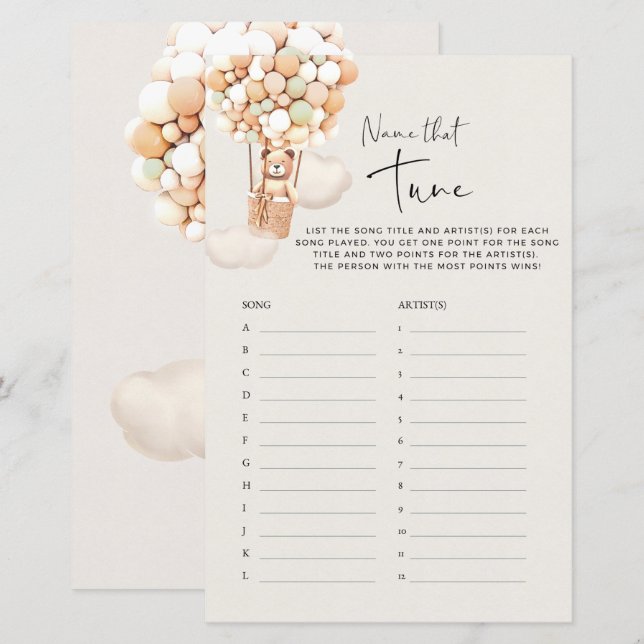 Jogo do Chá de fraldas Urso - Nomeie Esse Ajuste (Frente/Verso)