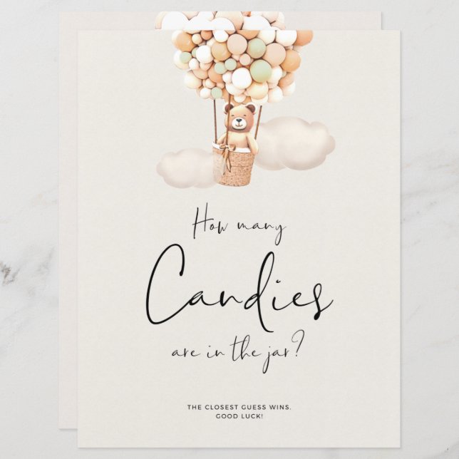 Jogo do Chá de fraldas Urso - Quantas Canetas Há N (Frente/Verso)