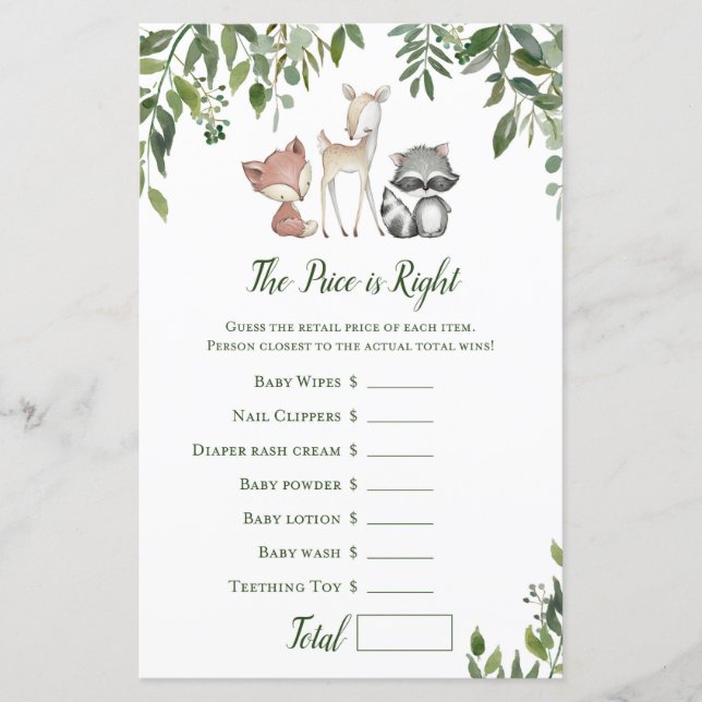 Jogo do Chá de fraldas Woodland - Preço é certo (Frente)