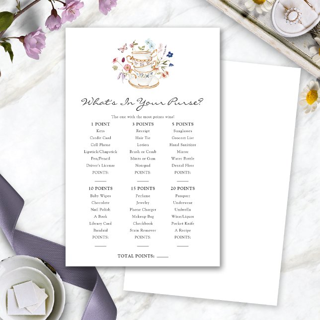 Jogo do Chá de Noiva da Bolsa (What's In Your Purse Bridal Tea Game by Painted Paperie
)
