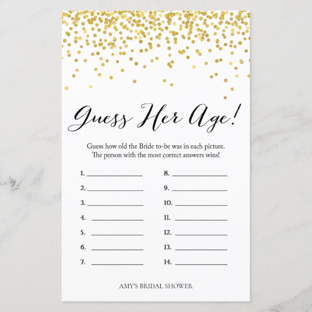 Jogo do Chá de panela Dourado - Quantos anos tinha (Frente)