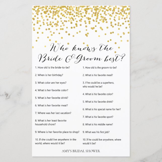 Jogo do Chá de panela Dourado - quem conhece noiva (Frente)