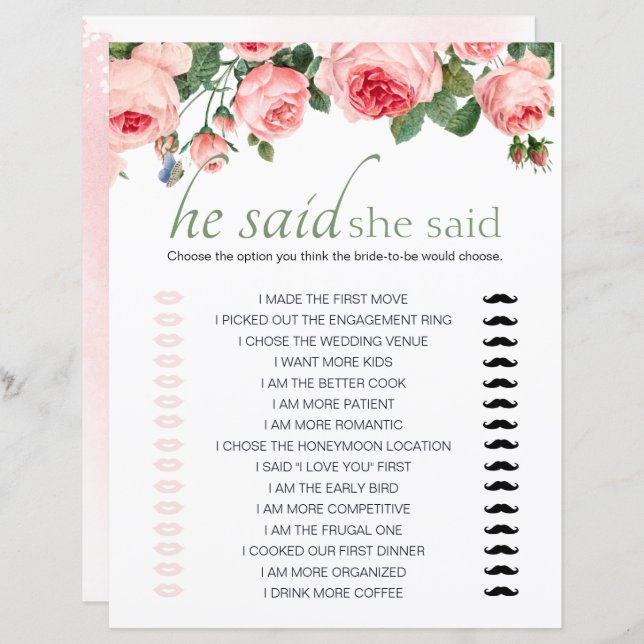 Jogo Do chá de panela Ele Disse Que Ela Disse Rosa (Frente/Verso)