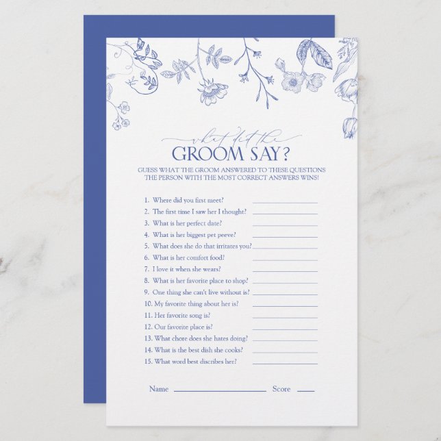 Jogo do Chá de panela Floral Branco e Azul (Frente/Verso)