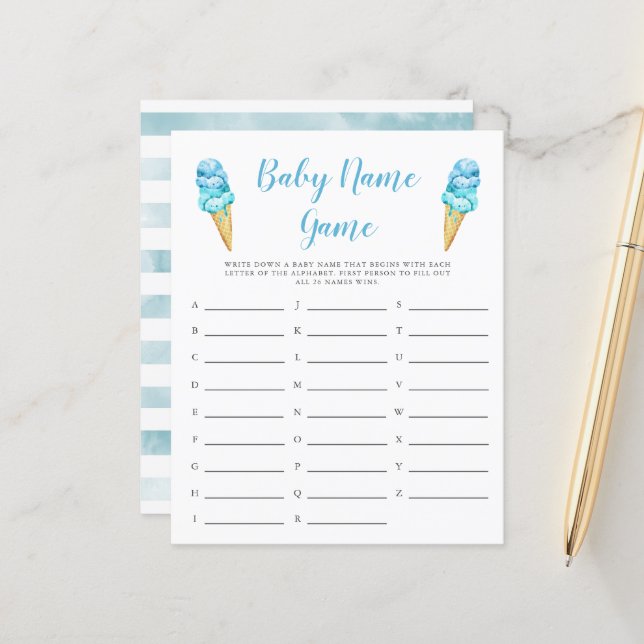 Jogo do Chá do nome do bebê do Sorvete azul (Frente/Verso In Situ)