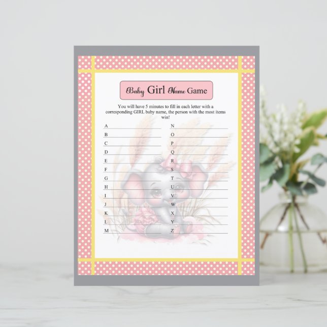 Jogo do nome da menina elefante-rosa doce (Em pé/Frente)