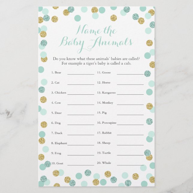 Jogo do nome do bebê e do Chá de fraldas Dourado (Frente)