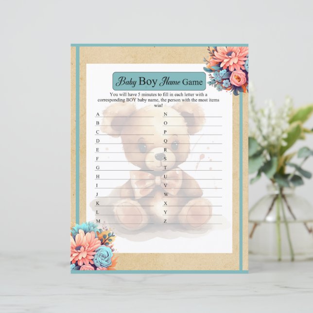 Jogo do Nome do Bebê Menino Urso Azul Boho (Em pé/Frente)