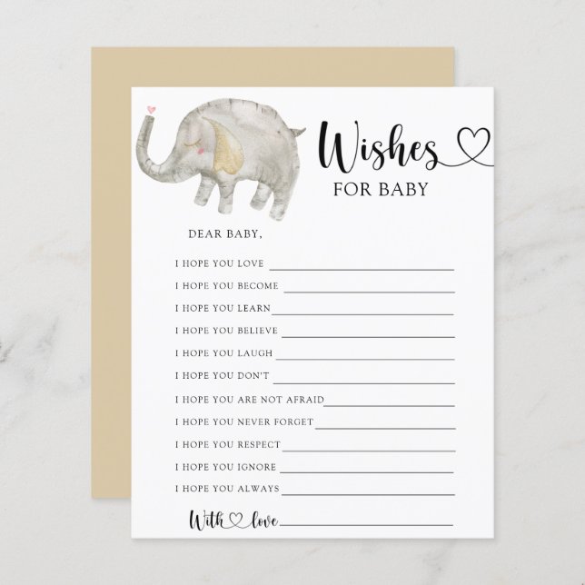 Jogo do pequeno elefante | desejos de bebê (Frente/Verso)