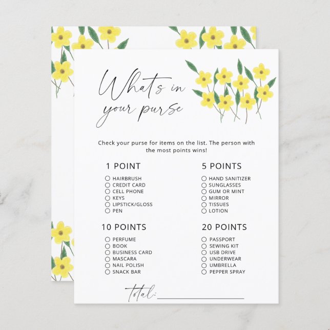 Jogo do que está na sua bolsa de flores silvestres (Frente/Verso)