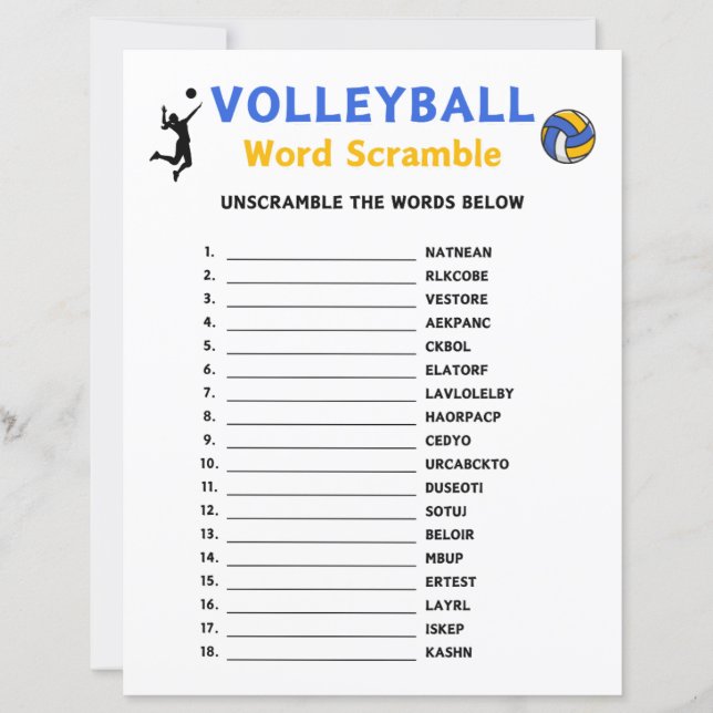 Jogo do Voleibol Word Scramble (Frente)