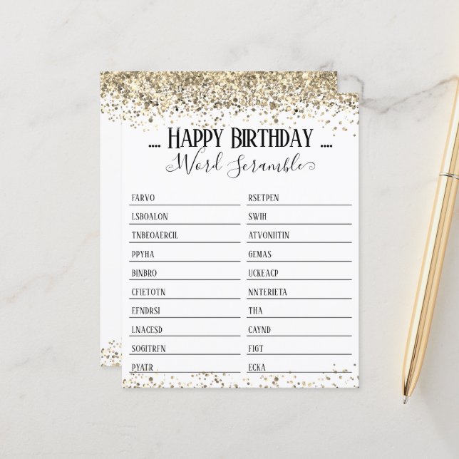 Jogo do Word Scramble da festa de aniversário (Frente/Verso In Situ)