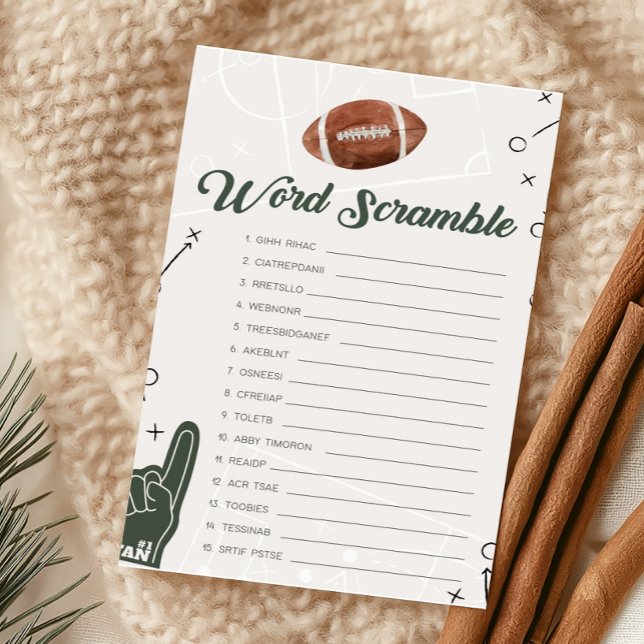 Jogo do Word Scramble do Chá de fraldas de futebol (Football Sports Baby Shower Word Scramble Game)