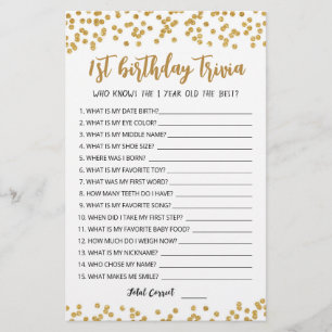 jogo editável do primeiro aniversario Trivia