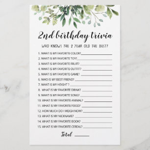 jogo editável do segundo aniversário Trivia