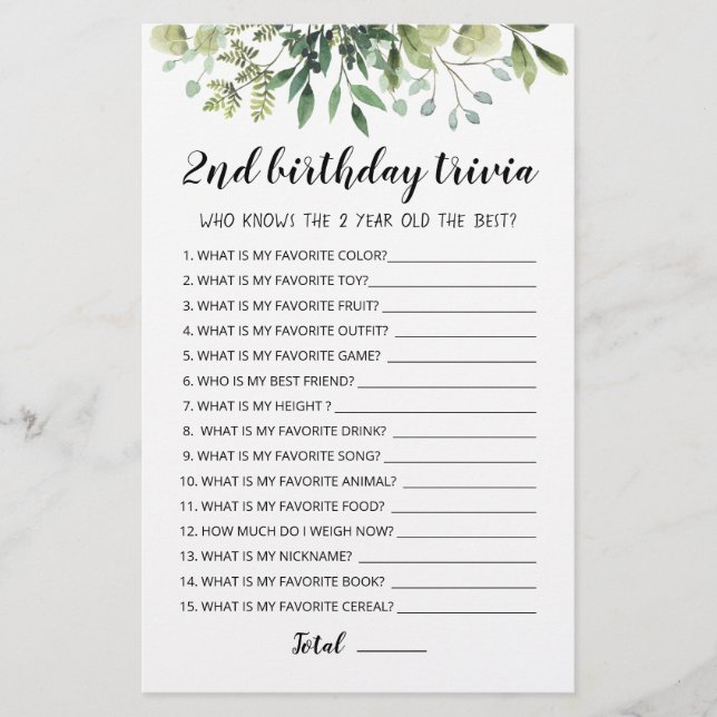 jogo editável do segundo aniversário Trivia (Frente)