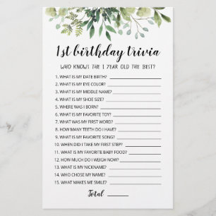 jogo editável primeiro aniversario Trivia