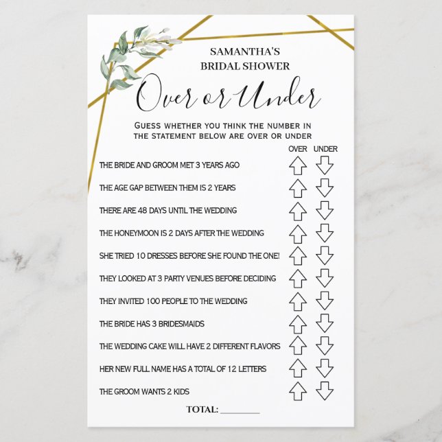 Jogo espanhol Over ou under chá de panela english (Frente)