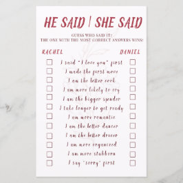 Jogo Moderno de Chá de Noiva Floral Ele Disse, Ela