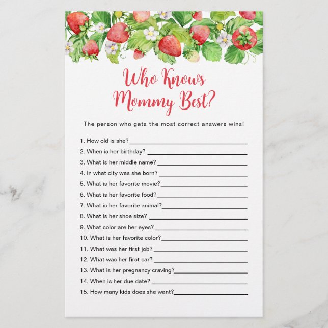 Jogo Morango Quem Conhece Melhor a Mamãe (Frente)