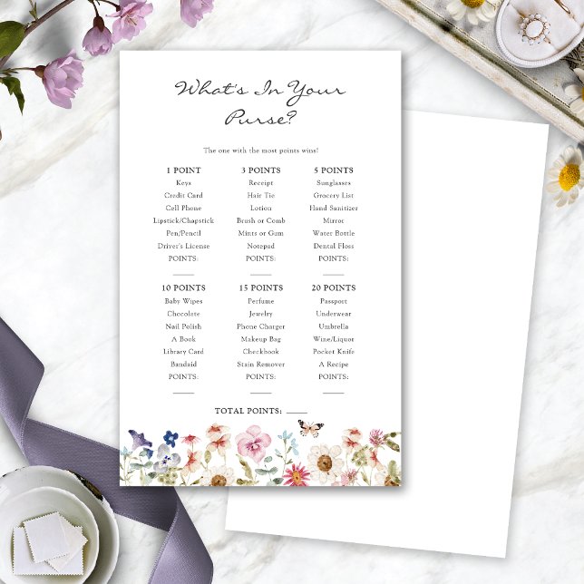 Jogo: O Que Você Carrega na Bolsa de Noiva (Bridal Shower  What's In Your Purse Game with Butterfly by Painted Paperie
)