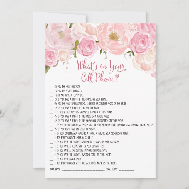 Jogo para Celular de Chuveiro de Noiva Floral (Frente)