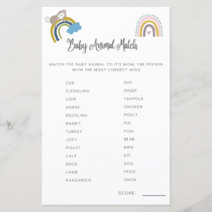Jogo para Chá de Bebê - Animais Bebês Corresponden
