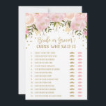 Jogo para Chá de Noiva Ele Disse Ela Disse<br><div class="desc">NOIVA OU NOIVO / ELE DISSAU ELA DISSE
Jogo feminino para chá de noiva com flores em aquarela rosa e blush e confeitos dourados</div>