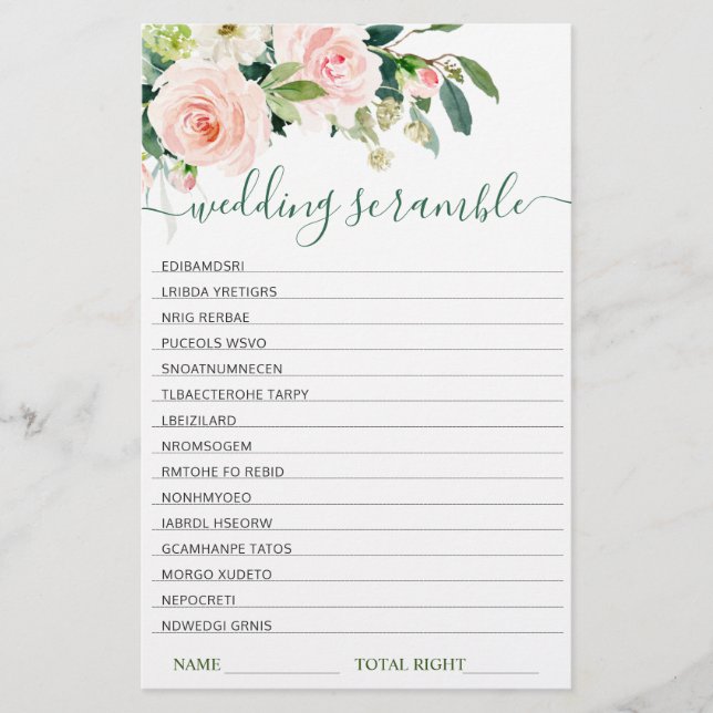 Jogo Pink Blush Flowers Chá de panela Scramble (Frente)