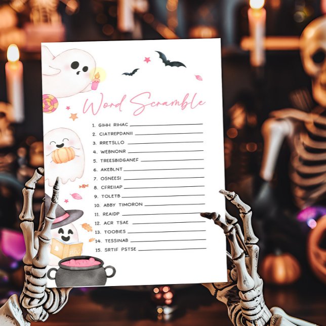 Jogo Pink Boo Halloween (Pink Little Boo Baby Shower Word Scramble Game)