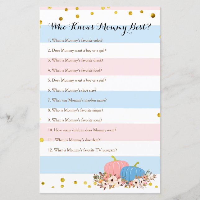 Jogo Quem Conhece Melhor a Mamãe Abóbora Rosa e Az (Frente)