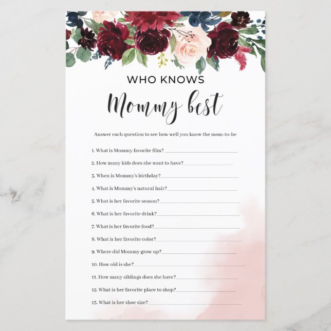 Jogo quem conhece melhor a mamãe floral azul marin (Frente)