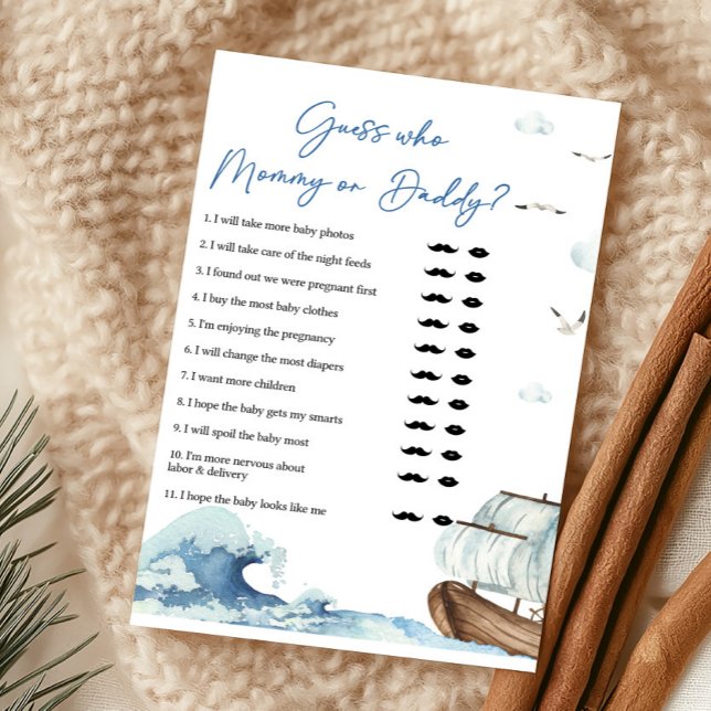 Jogo Quem é Mamãe ou Papai de Barco Náutico (Ahoy It's A Boy Baby Shower Guess Who Mommy or Daddy Game)