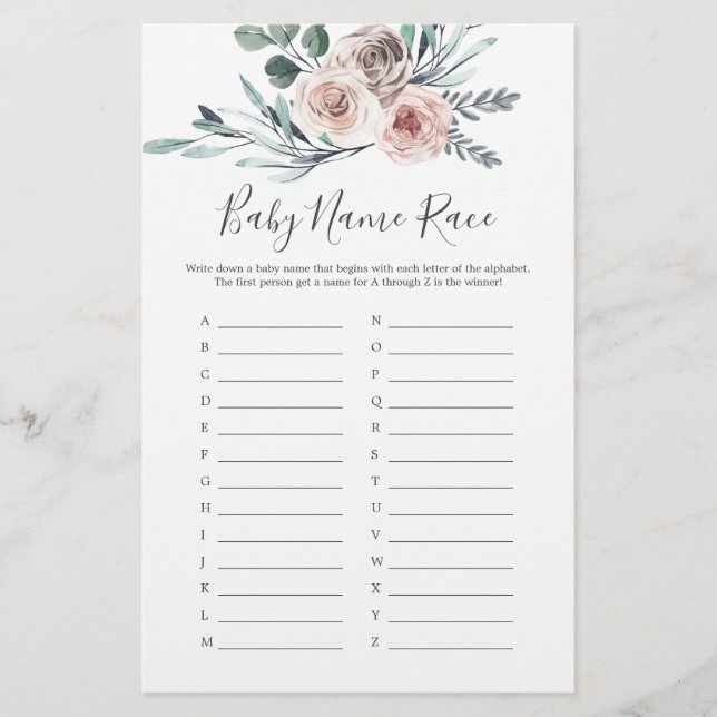 Jogo Race de Nome do Bebê do Chá de fraldas Boho (Frente)