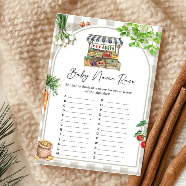 Jogo Race de Nome para Bebês Cultivado Localmente (Farmers Market Baby Shower Baby Name Race Game)