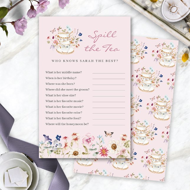 Jogo Rosa Derrama o Chá (Pink Bridal Shower Spill The Tea Game by Painted Paperie
)