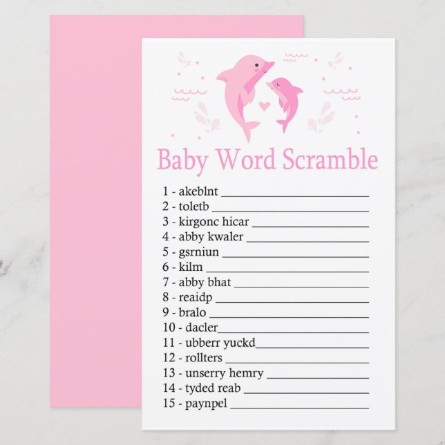 Jogo rosa Dolphin Baby word (Frente/Verso)
