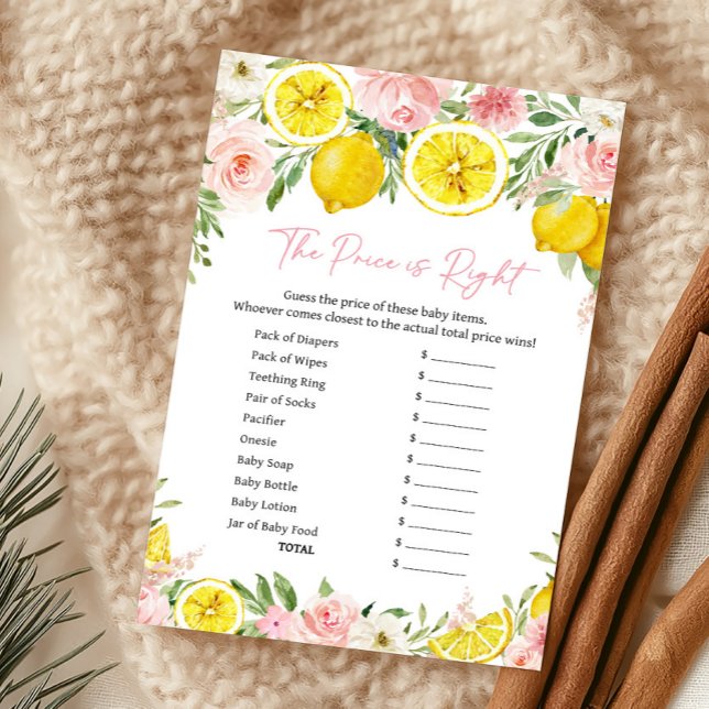 Jogo Rosa Floral Limão O Preço Certo (Summer Lemon Citrus Baby Shower The Price Is Right Game)